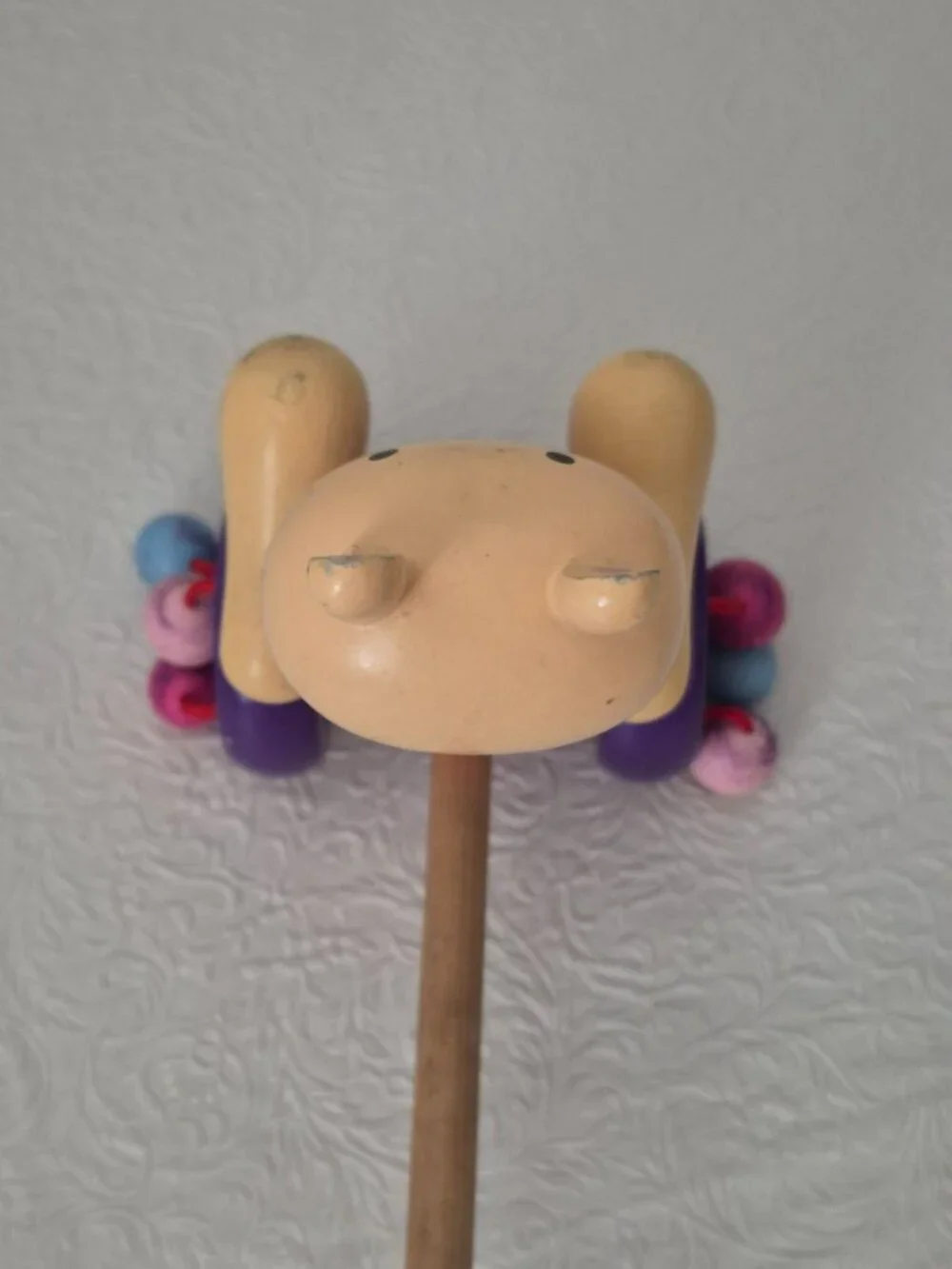 Wooden Rabbit Easter Bunny Kids Toddler Push Pull Clacker Toy Purple Pink